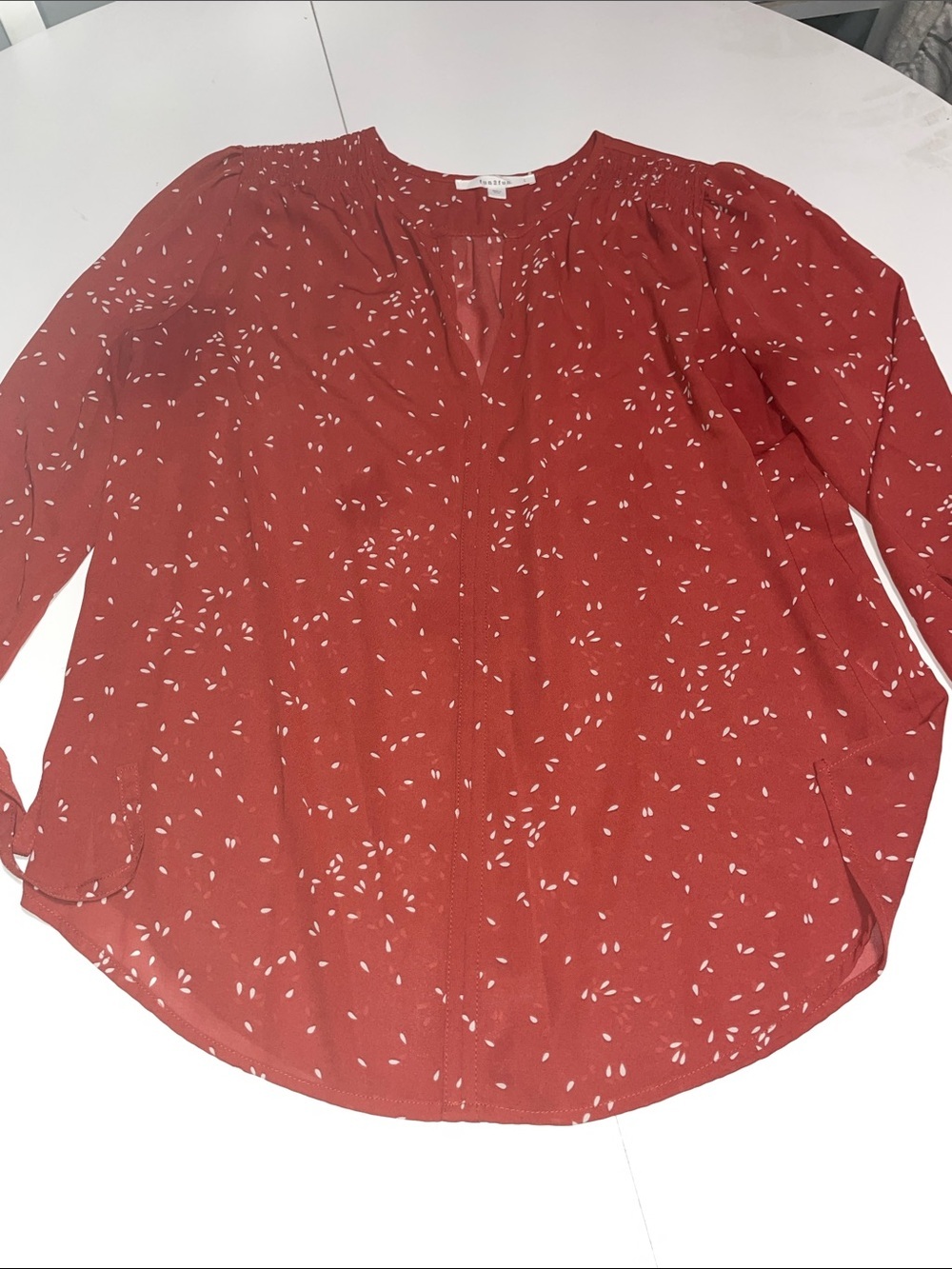 Relaxed Red Printed V-Neck Blouse